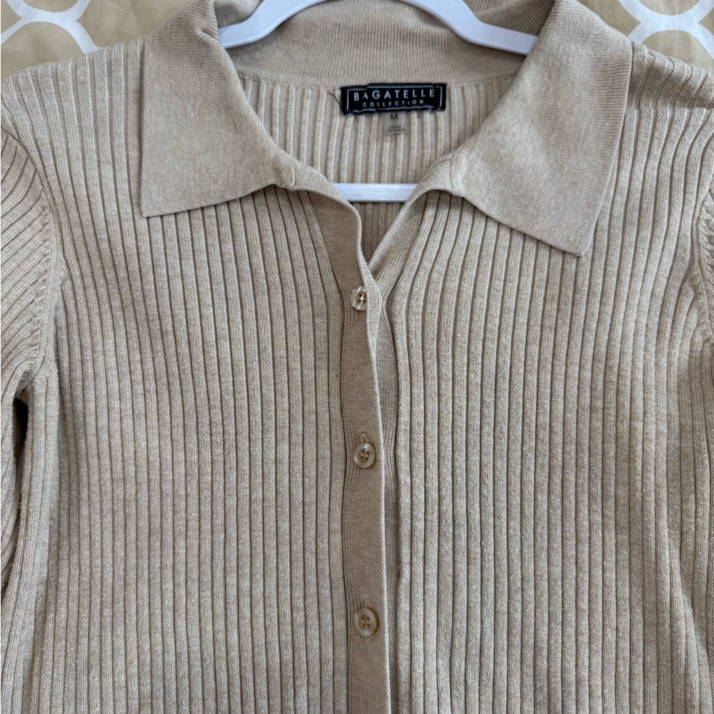 Bagatelle Beige Ribbed Cardigan - Picture 2 of 5